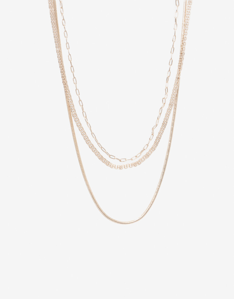Collares Cortos Metal Collar Multicadenas - Dorado Oro Rosa