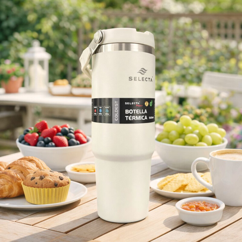Botella Térmica 900 ml Acero Inoxidable Frío y Calor con Sorbete y Asa Blanco