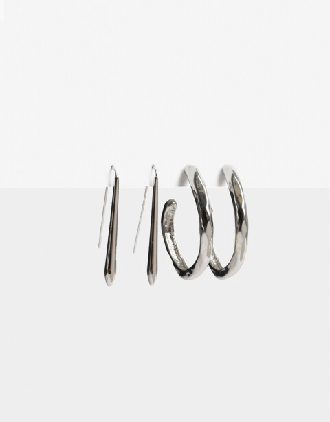 Aros Sets Metal Set De Aros Largos Y Argollas - Plateado Rodio