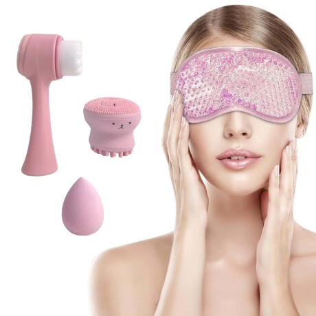 Set de Limpieza y Cuidado Facial + Antifaz de Gel Relajante Rosa