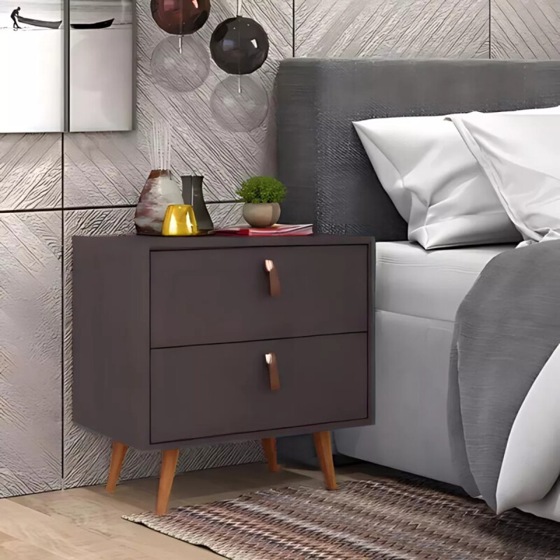 Mesa De Luz Cabecera Padua Nordica Cajones Dormitorio Negro
