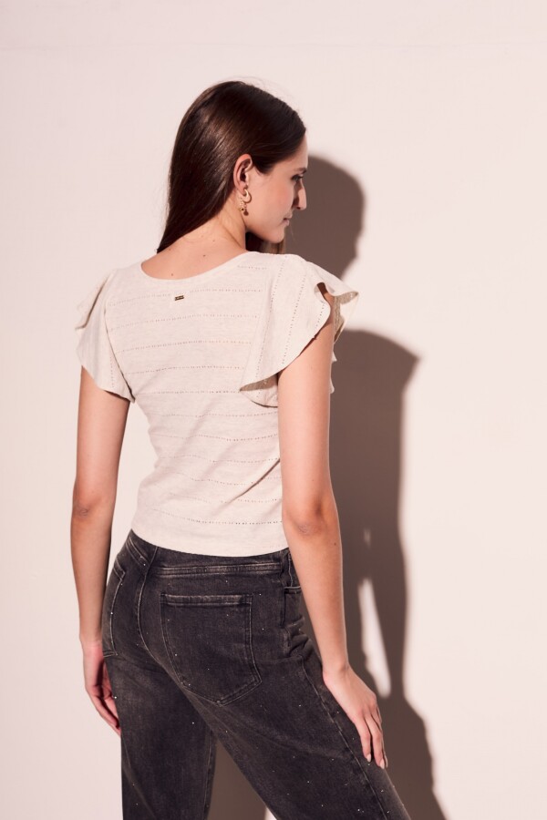 Top Texturado Manga Volado Gris Melange