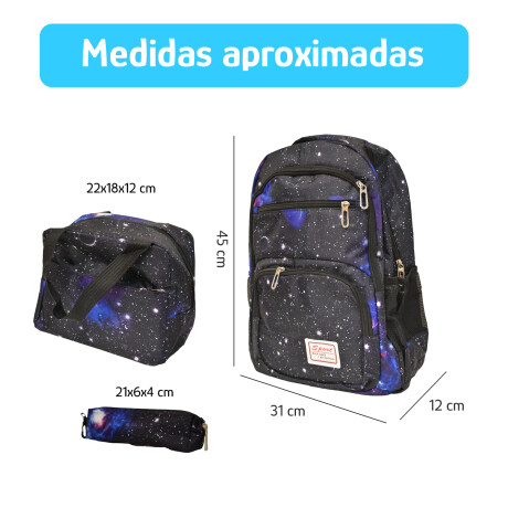 Set Mochila Lonchera Cartuchera Unisex Resistente 3 Piezas Negro
