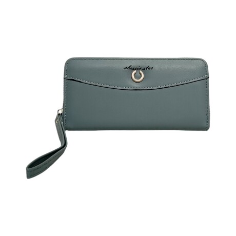 Billetera de dama Larga con aplique U Celeste