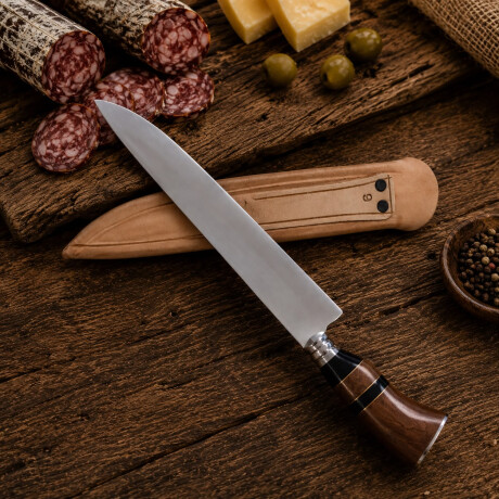 Cuchillo Artesanal Acero de Carbono Mango Madera y Hueso o Guampa y Vaina de Cuero N°9 Cuchillo Artesanal Acero de Carbono Mango Madera y Hueso o Guampa y Vaina de Cuero N°9
