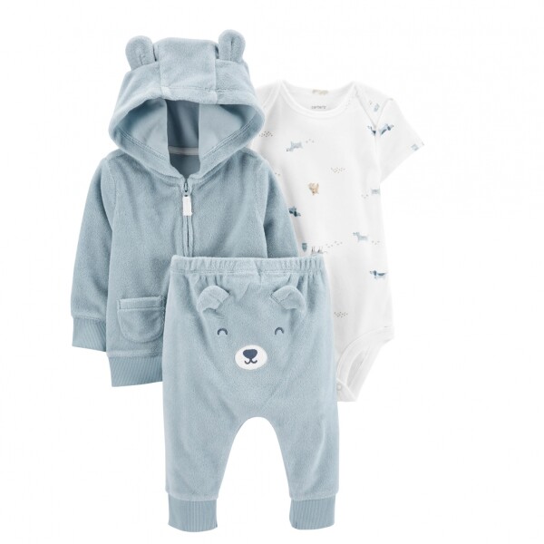 Conjunto Primera Muda Terry 3 piezas . CELESTE OSO CLASICO