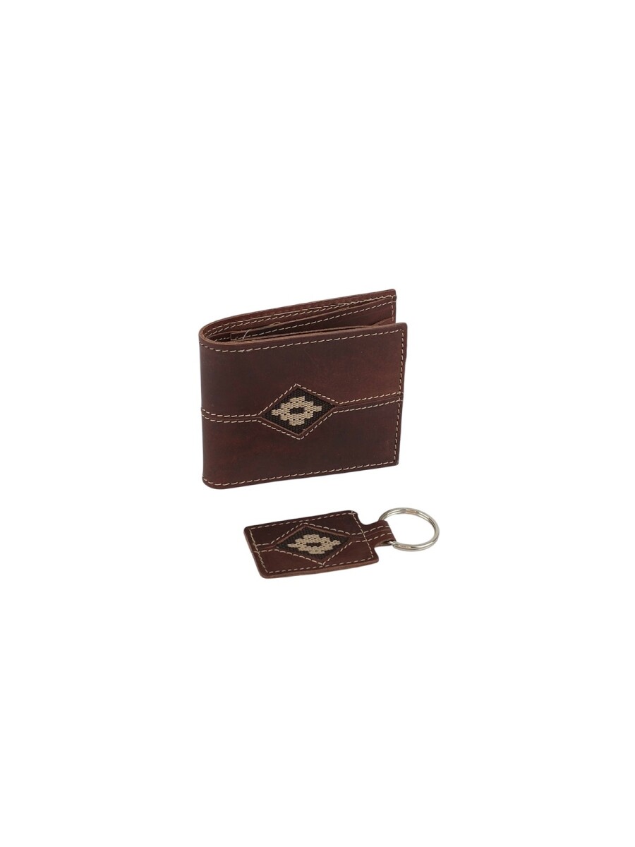 Set billetera y llavero con detalle en guarda pampa - Marron 