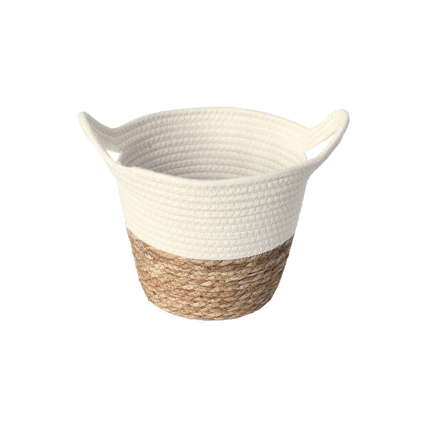 CESTO DE FIBRA NATURAL Y ALGODÓN CON ASA Ø 23X20 CM BLANCO BLANCO