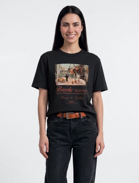 BLUSA ESTAMPADA DE MANGA CORTA NEGRO
