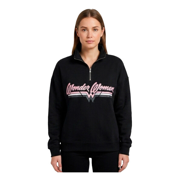 Buzo Wonder Woman Dama ( Half Zip ) de Mujer - WWIAFW24500 Negro