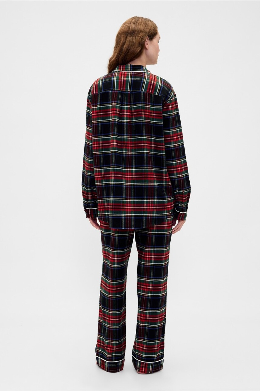 Pijama Set Camisa Y Pantalón Franela Mujer Fs Black Tartan