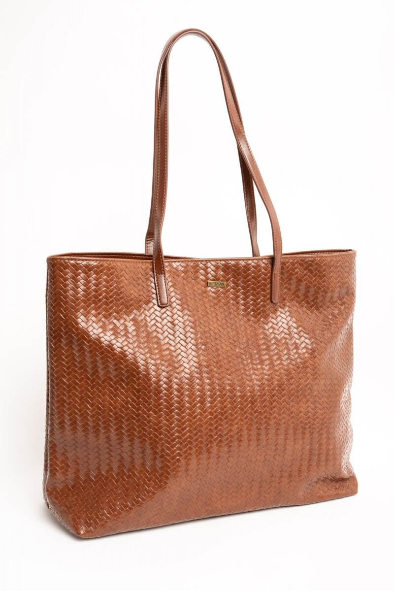 Travel Bag Trenzada Cuero Vegano - Whisky 