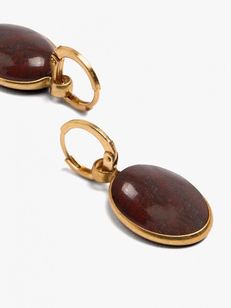 Aros Con Colgante Ovalado De Piedra burdeos