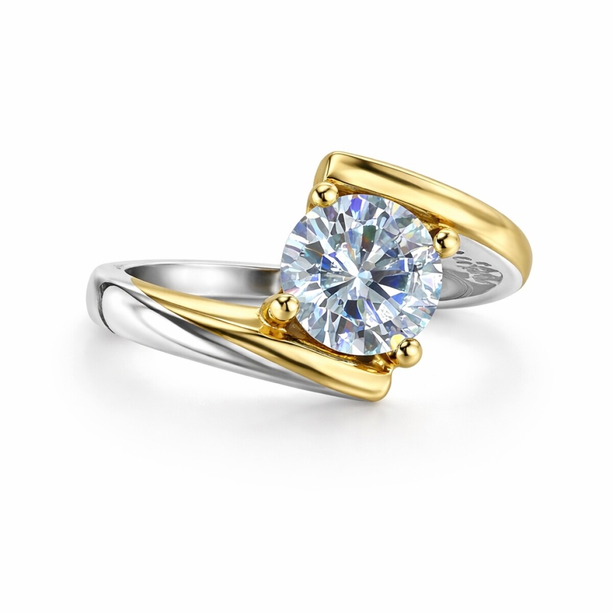 Anillo cintillo - Plata y Oro - zirconia - AN5991 - conpiedra 