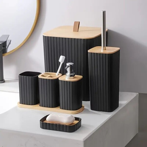SET DE ACCESORIOS PARA BAÑO 6 PIEZAS - NEGRO SET DE ACCESORIOS PARA BAÑO 6 PIEZAS - NEGRO