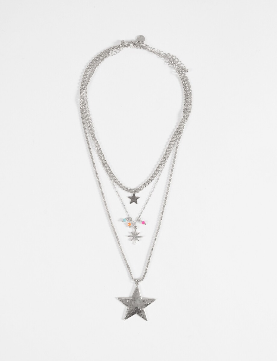 Collar triple dije estrella - plateado 