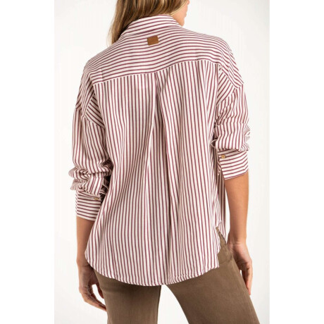 Camisa Rayada Con Lino Burdeos