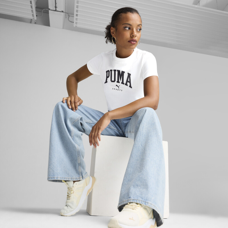 Remera Puma SQUAD Graphic Tee de Mujer - 681537 02 Blanco