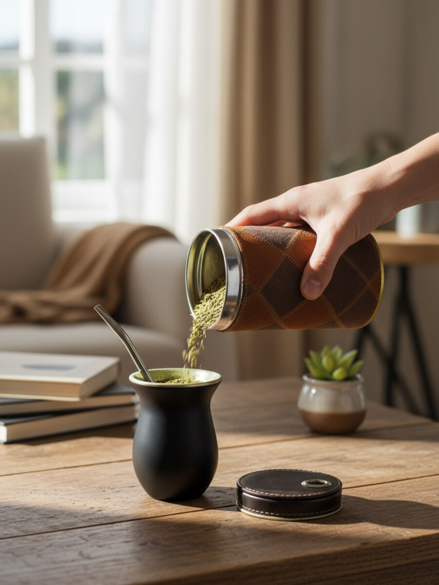 Yerbera c/ detalle pecari rombo puzzle - Marrón 