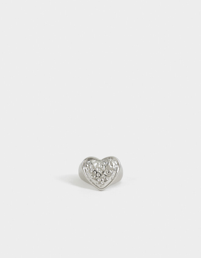 Anillos Medianos y Grandes Metal diferenciado Anillo Con Corazón - Plateado
