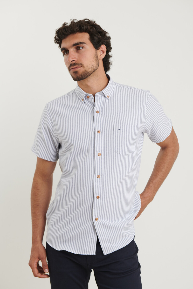 CAMISA HARRINGTON LABEL - Blanco/gris 