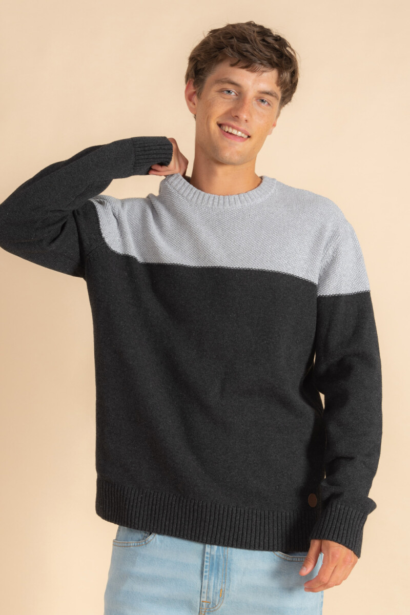 Sweater tejido bloques - Gris melange 