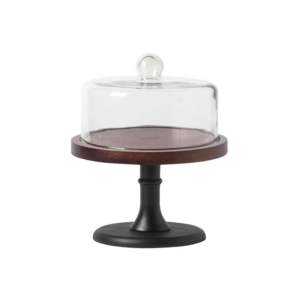 Plato torta madera campana de vidrio 25.5x27.5 cm Plato torta madera campana de vidrio 25.5x27.5 cm