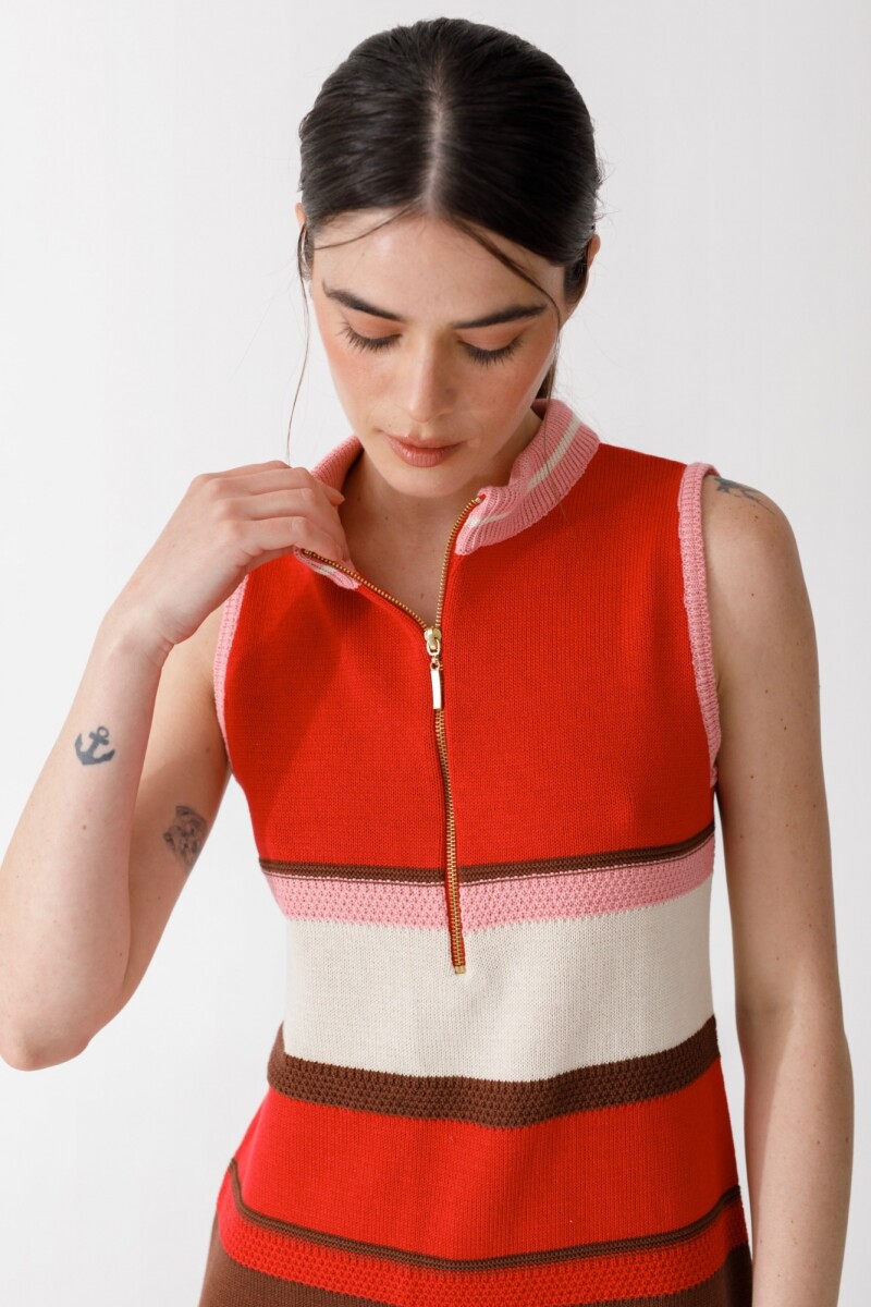 VESTIDO ZIP KNIT Rojo Y Rosa