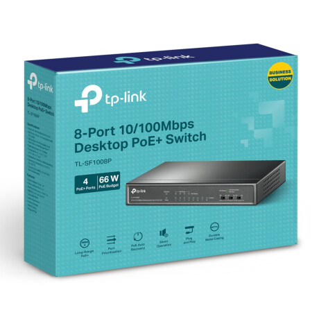Tp-link - Switch TL-SF1008P. 8 Puertos RJ45 10/100 Mbps. 4 Puertos Poe. Plug And Play. Carcasa de Me 001