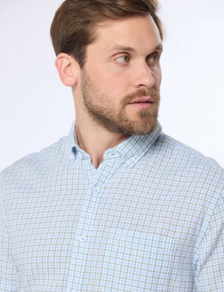 CAMISA DE LINO A CUADROS Azul