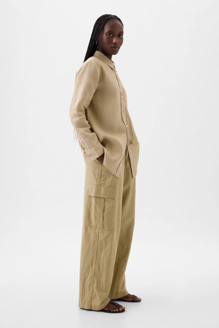 Camisa Boyfriend De Lino Mujer Iconic Khaki
