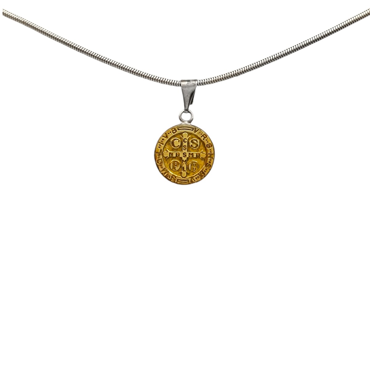 Dije Medalla redonda San Benito Doble imagen-Plata y oro- Sin piedra- CP5047 - sinpiedra 