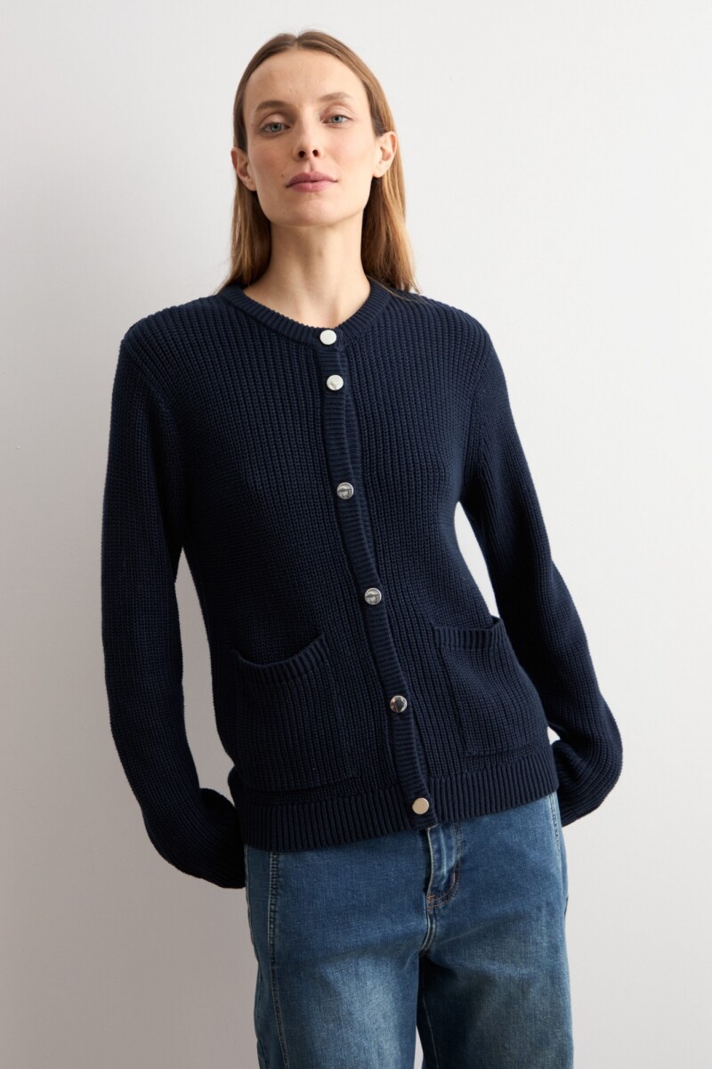 Chaqueta tejida botones metálicos azul marino