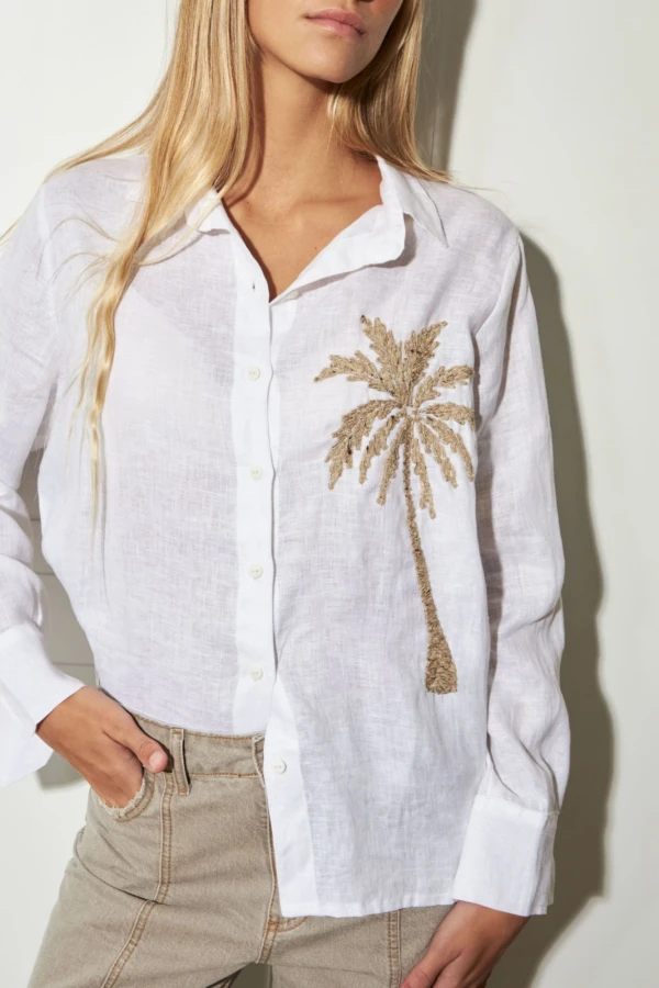 Camisa Bordada Palm Blanca