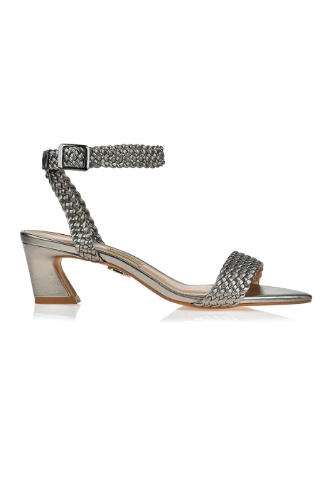 Sandalia Taco Alto Mediano Soft Pewter Plateado