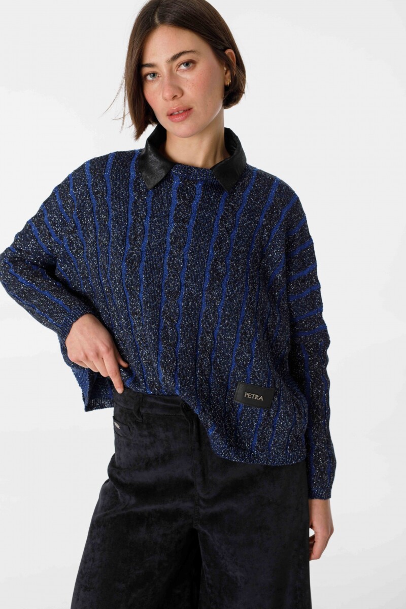 Sweater Oceano Crop - Azul/Negro Lurex 