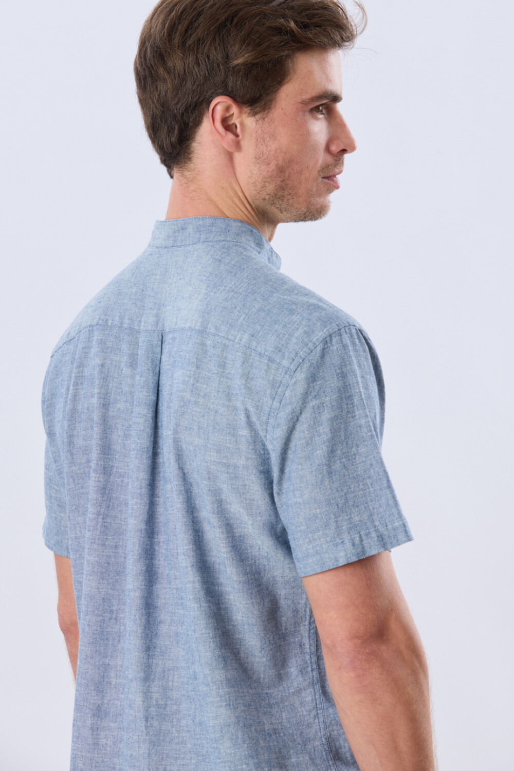 CAMISA LISA DE LINO CUELLO MAO Denim