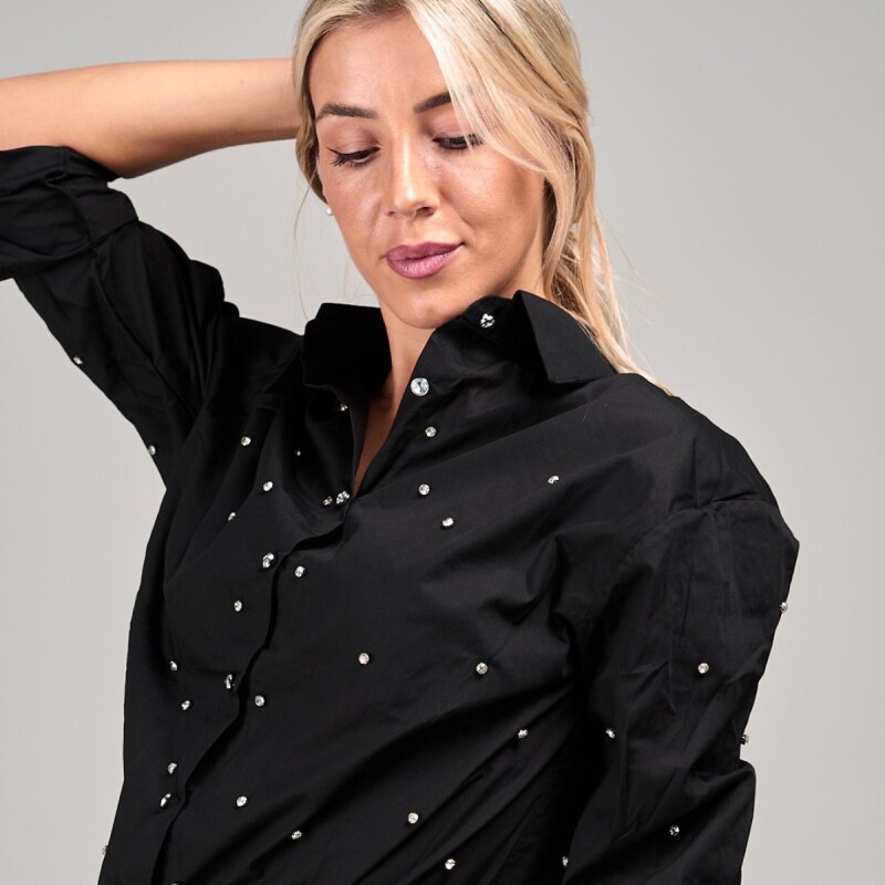 Camisa de dama lisa m/l slowly Black C/br