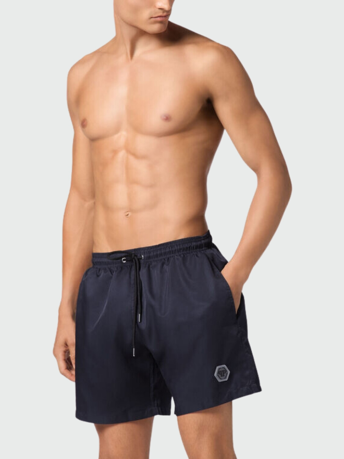 PHILIPP PLEIN - short de baño negro con diseño Hexagon Azul