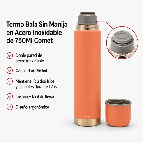 Termo Bala Acero Inoxidable 750Ml Mantiene Frío Calor Comet Coral