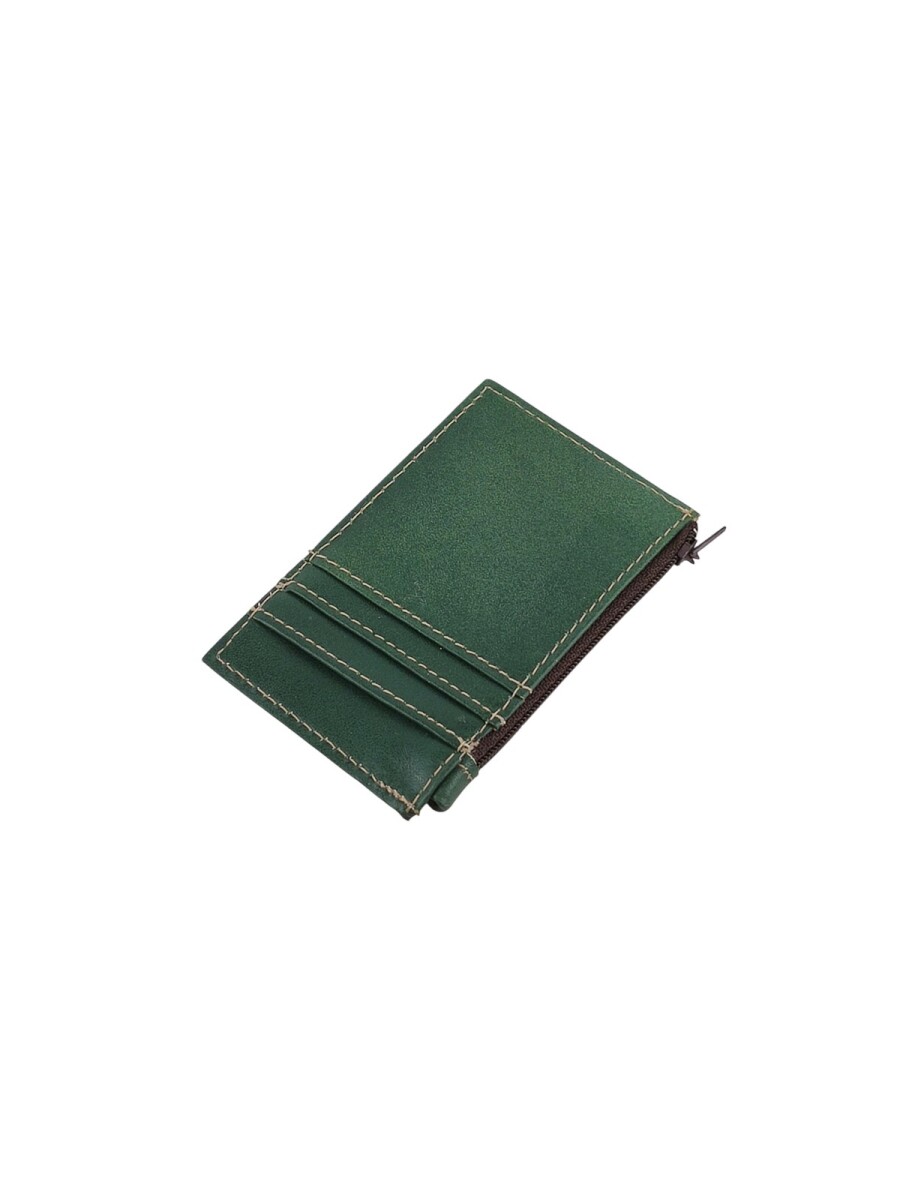 Porta Tarjetas de Cuero Genuino con Cremallera - verde 
