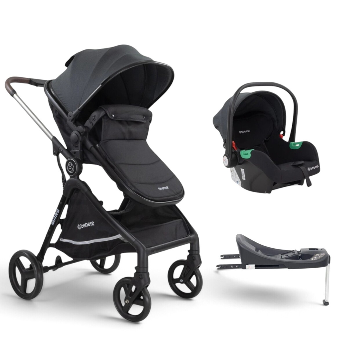 Bebesit Travel System Mars LX Baby Silla I-size + Base Isofix y Pie de Apoyo 