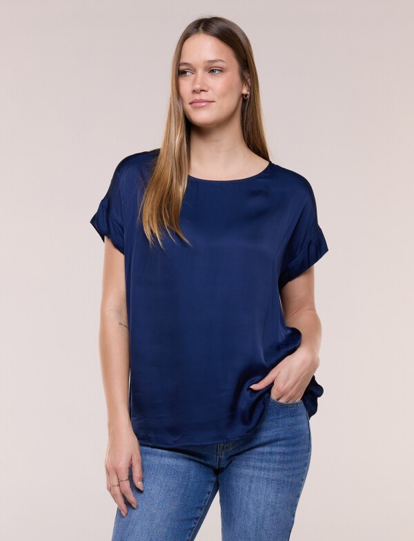 Blusa Saten Manga Corta AZUL