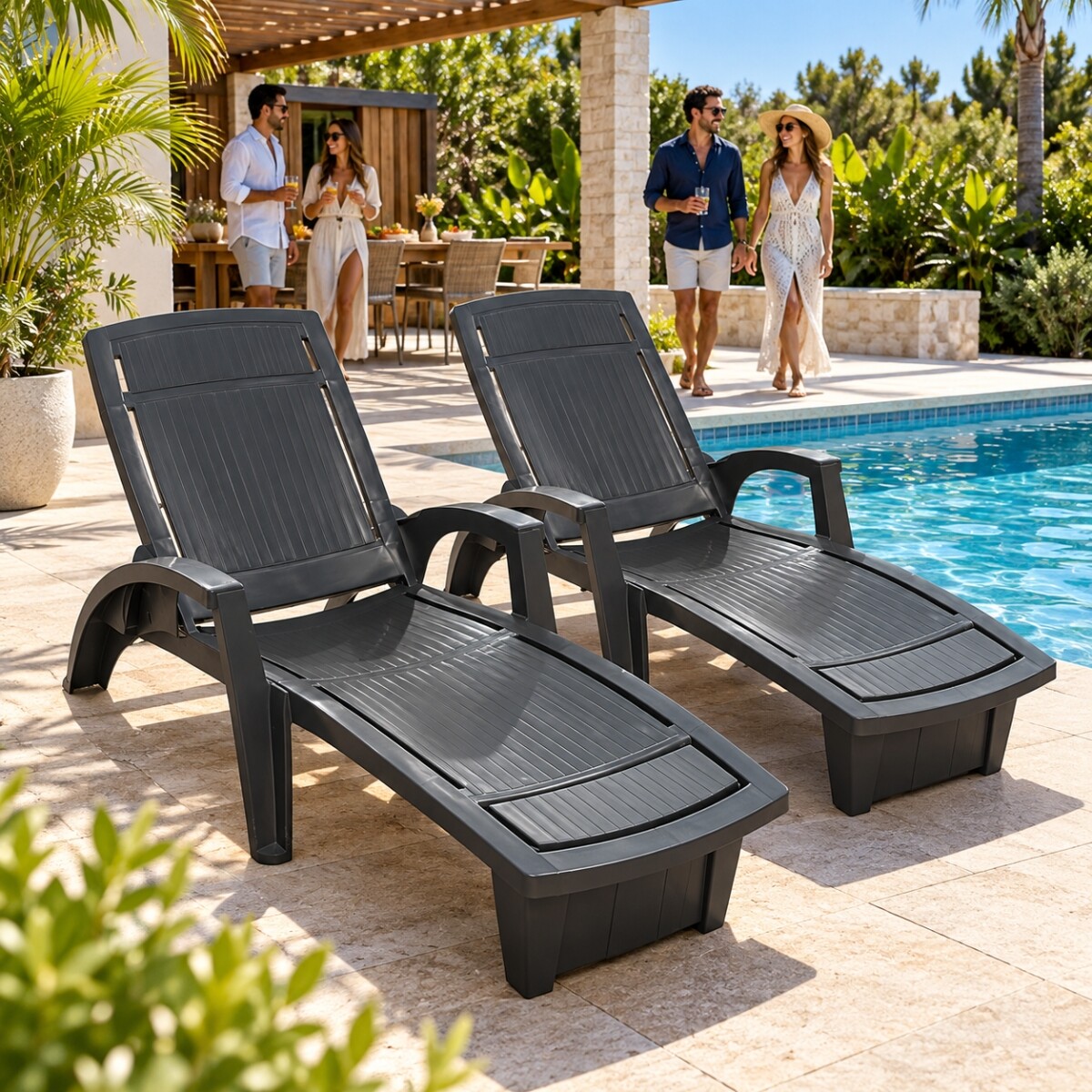 Reposera sole Set X2 para jardin con posiciones - GRIS 