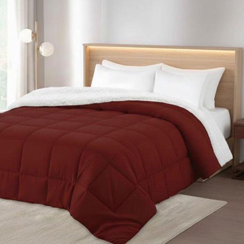 Acolchado QUEEN Corderito Sherpa Cotton Flor – Calidez, estilo y confort BORDEUX