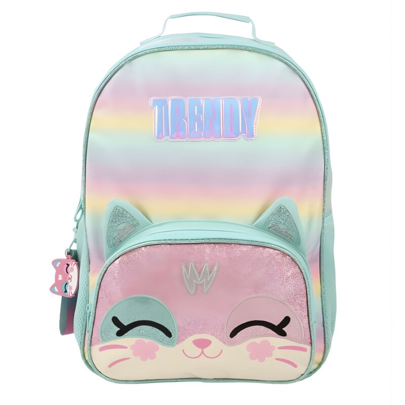 Mochila Escolar Trendy diseño Gatito Verde Agua
