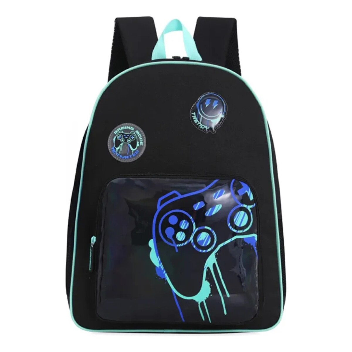 Mochila Trendy Escolar con porta botellas y llavero - Negro 