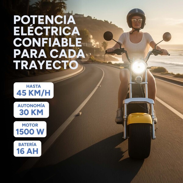 Moto Electrica Gogreen Deluxe 1500W 16Ah 30Km Autono. 45Km/h Color Variante Amarillo