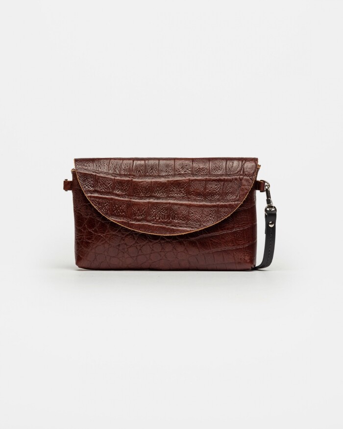 Mini Bag Viena En Cuero Grabado Croco Red Tabaco