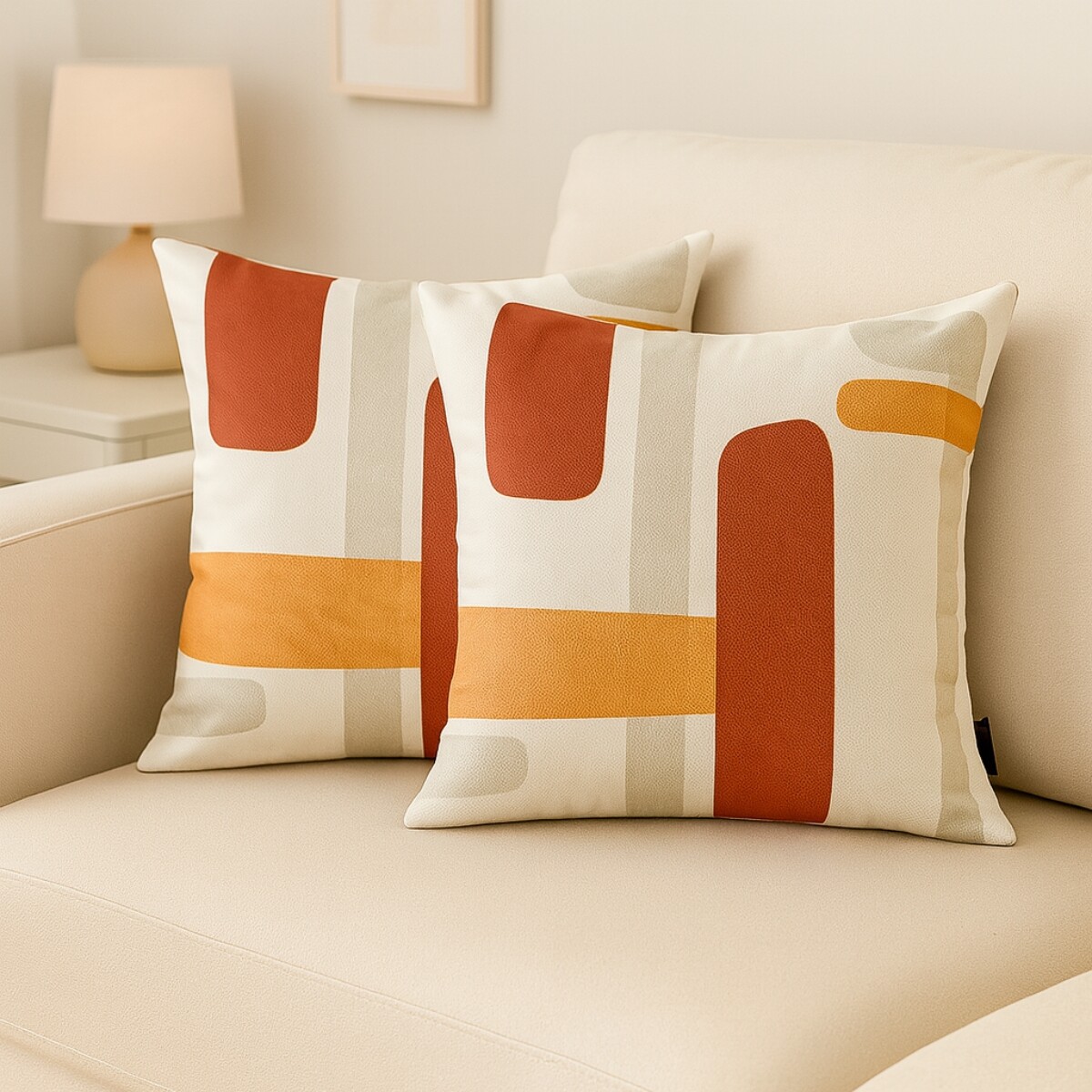 Set x2 funda de almohadones lisa 43 x 43 cm - RAYAS NARANAJA 